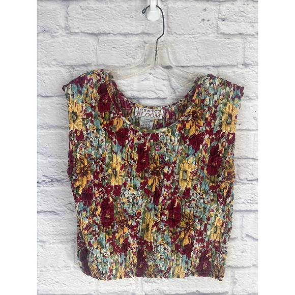 Jessica Bloom Tops - Jessica Bloom Retro Cottagecore Floral Stretch Popcorn Top One Size VTG Boho 90s